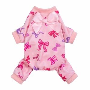 BNWT Fitwarm Dog Apparel Pup Clothing Pink Ribbon Bow Onesie PJ Pajamas Size M